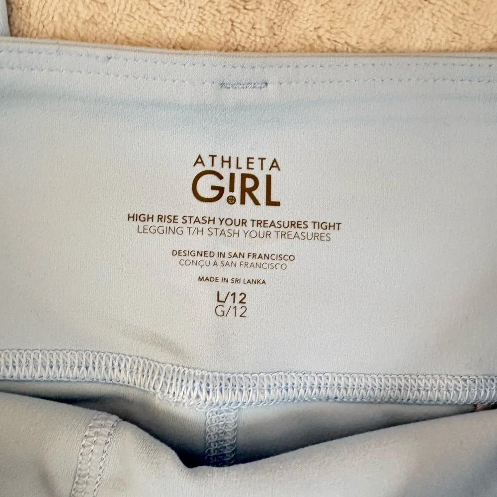 NWT Athleta Girl  Leggings in Light Blue Size 12 High Rise Stash - Picture 2 of 10